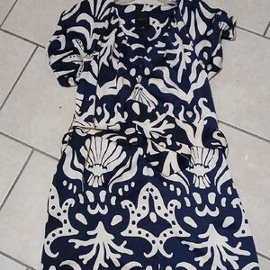 ALEX MARIE Womens Size M Navy and Cream Satin Midi Dress